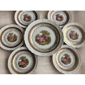 German Schwarzenhammer Porcelain Dessert Plates Courting couples